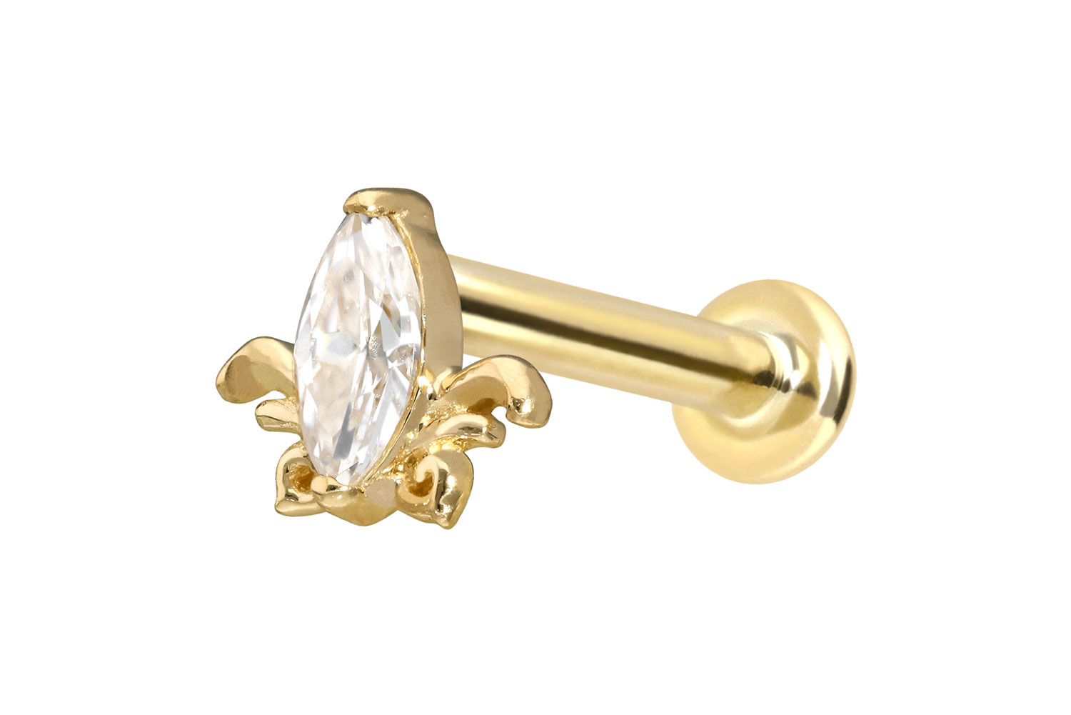 14 Karat Gold Labret Piercing mit Innengewinde MOISSANIT-LOTUSBLÜTE